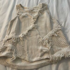 Anthropologie Cream Fringe Patchwork Knit Tank